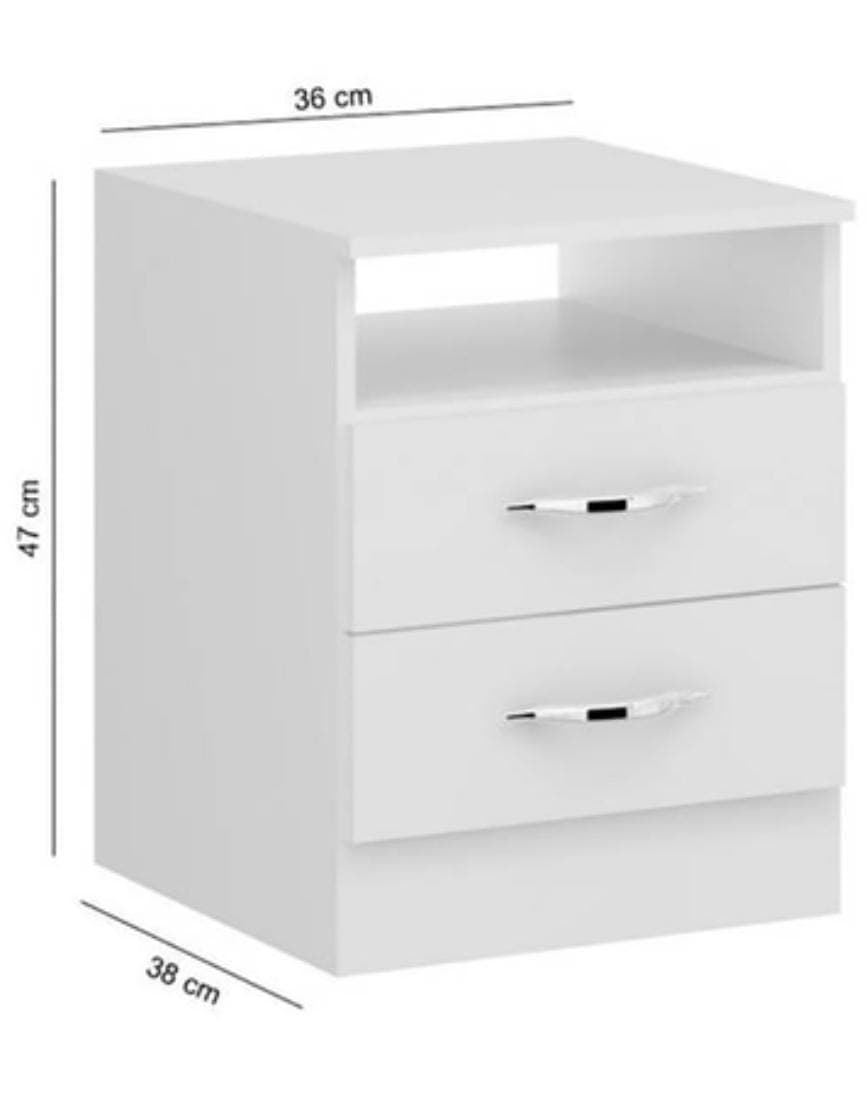 Mesa de noche blanca de dos cajones