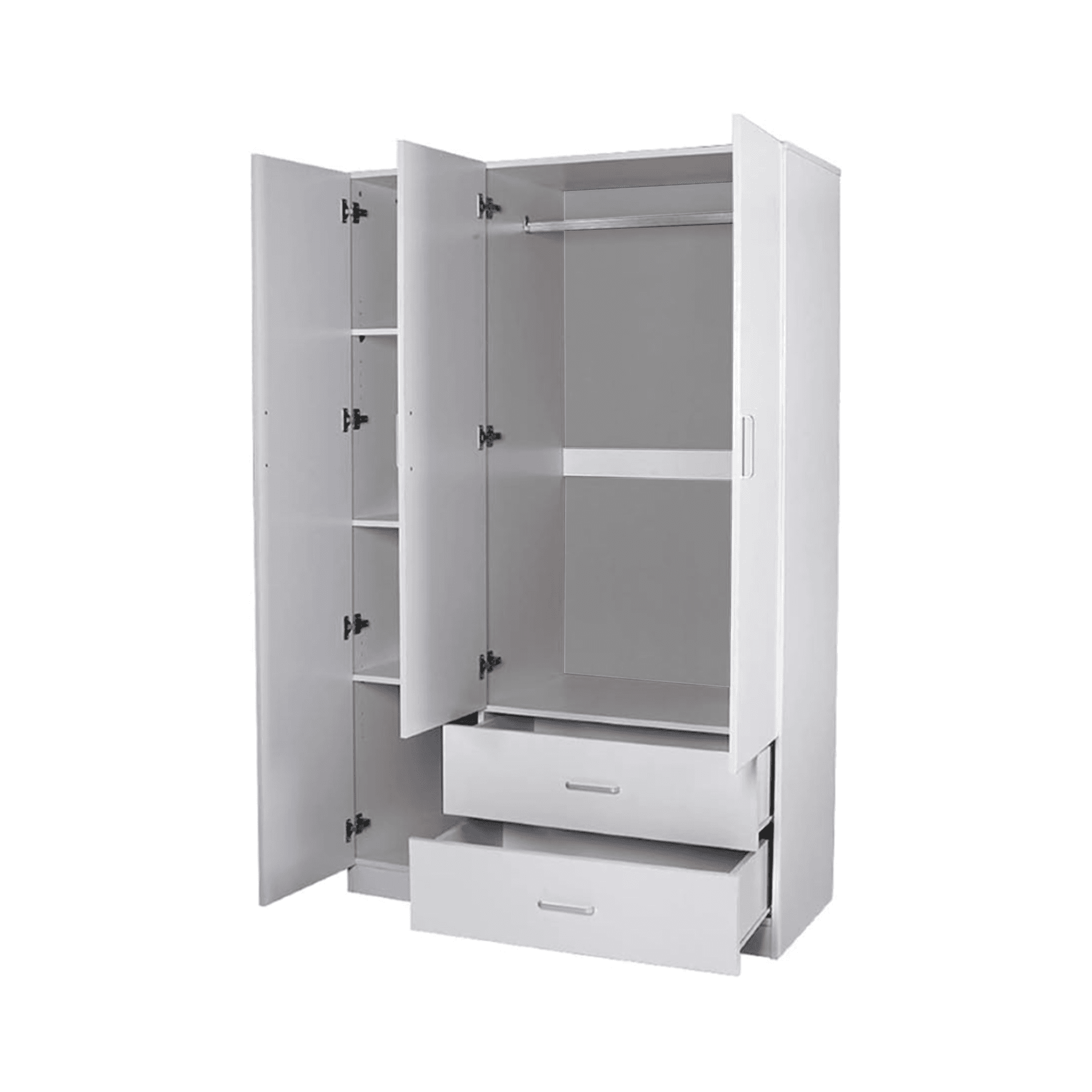 Ropero abierto blanco con cajones